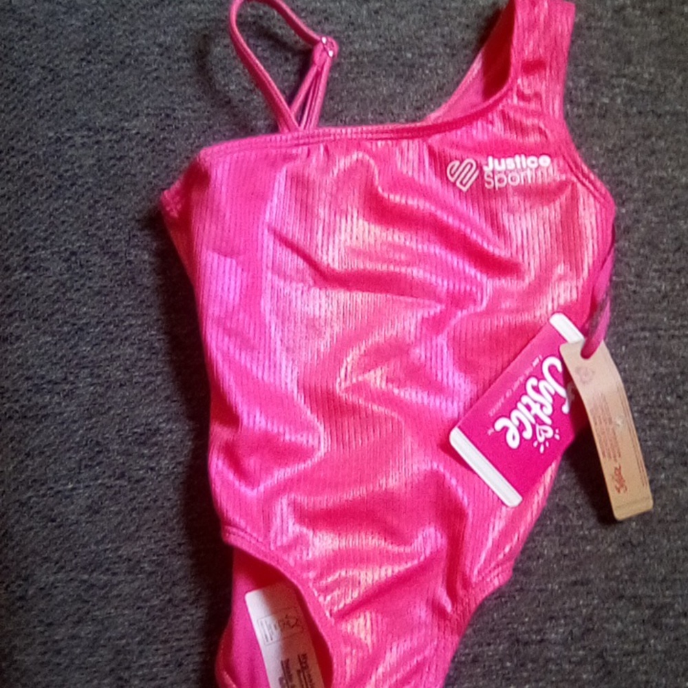 NWT Justice JSport 1PC ASYM Shine Swimsuit